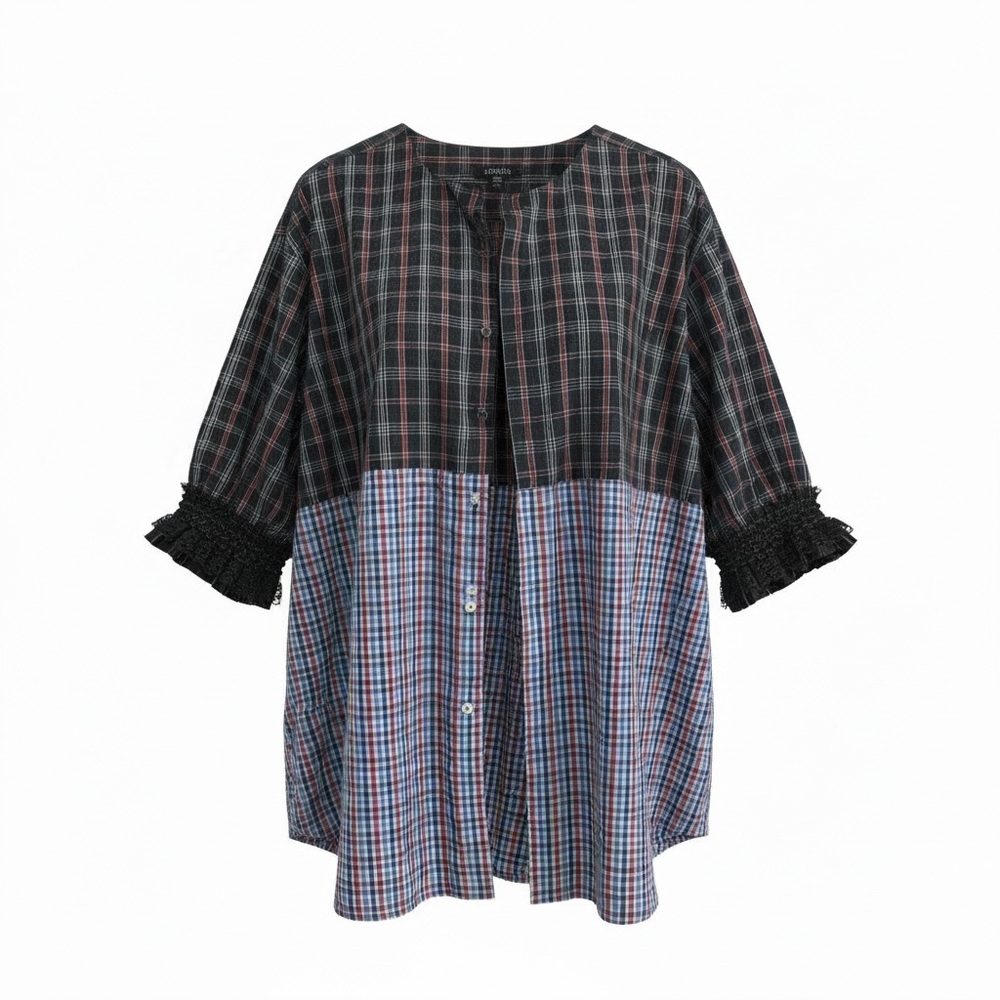 Upcycled Plaid Button-Up Tunic/Shirt